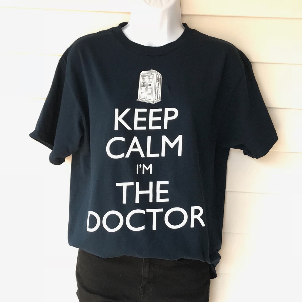 Dr. Who Keep Calm Navy Blue T-Shirt NOWT